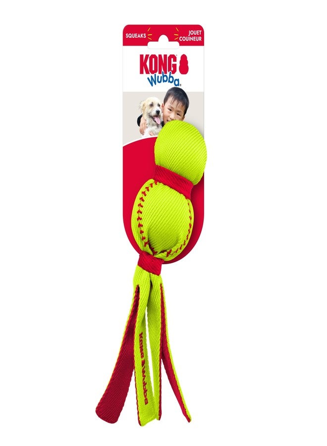 KONG Wubba Sport Dog Toy – Reinforced Tug & Toss Toy with Squeaker and Floppy Tails for Fetch & Interactive Play (Softball, Small) - Image 3